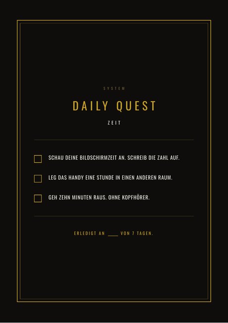 Buchseite: Daily Quest mit drei Aufgaben
